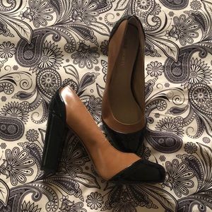 Luggage/black, polished Kid/Pat, 9.5 shoes